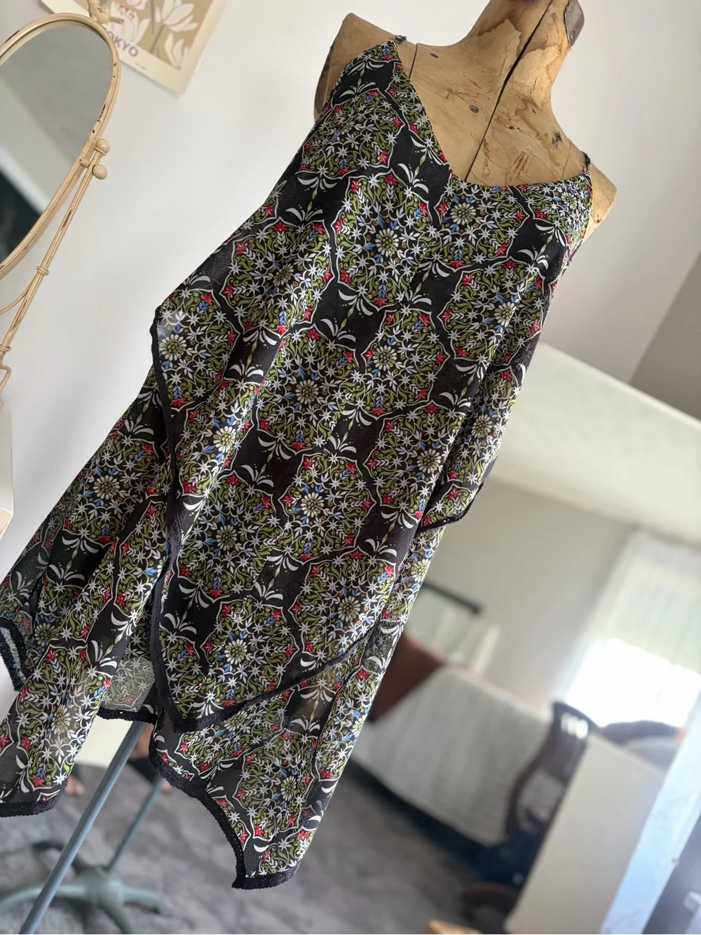 Intimately Free People Black Floral Tile Print V-Neck Cami